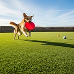 Clean pet turf area with a dog playing, highlighting effective drainage and odor control solutions