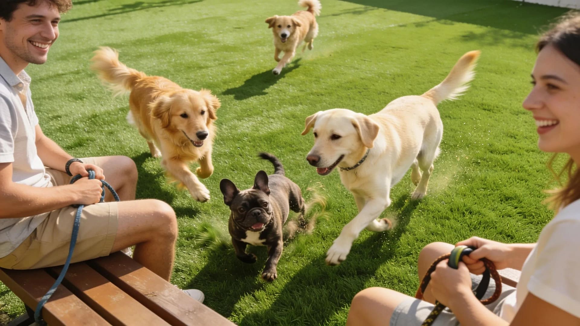 Dogs playing on pet-friendly synthetic turf highlighting safety and durability