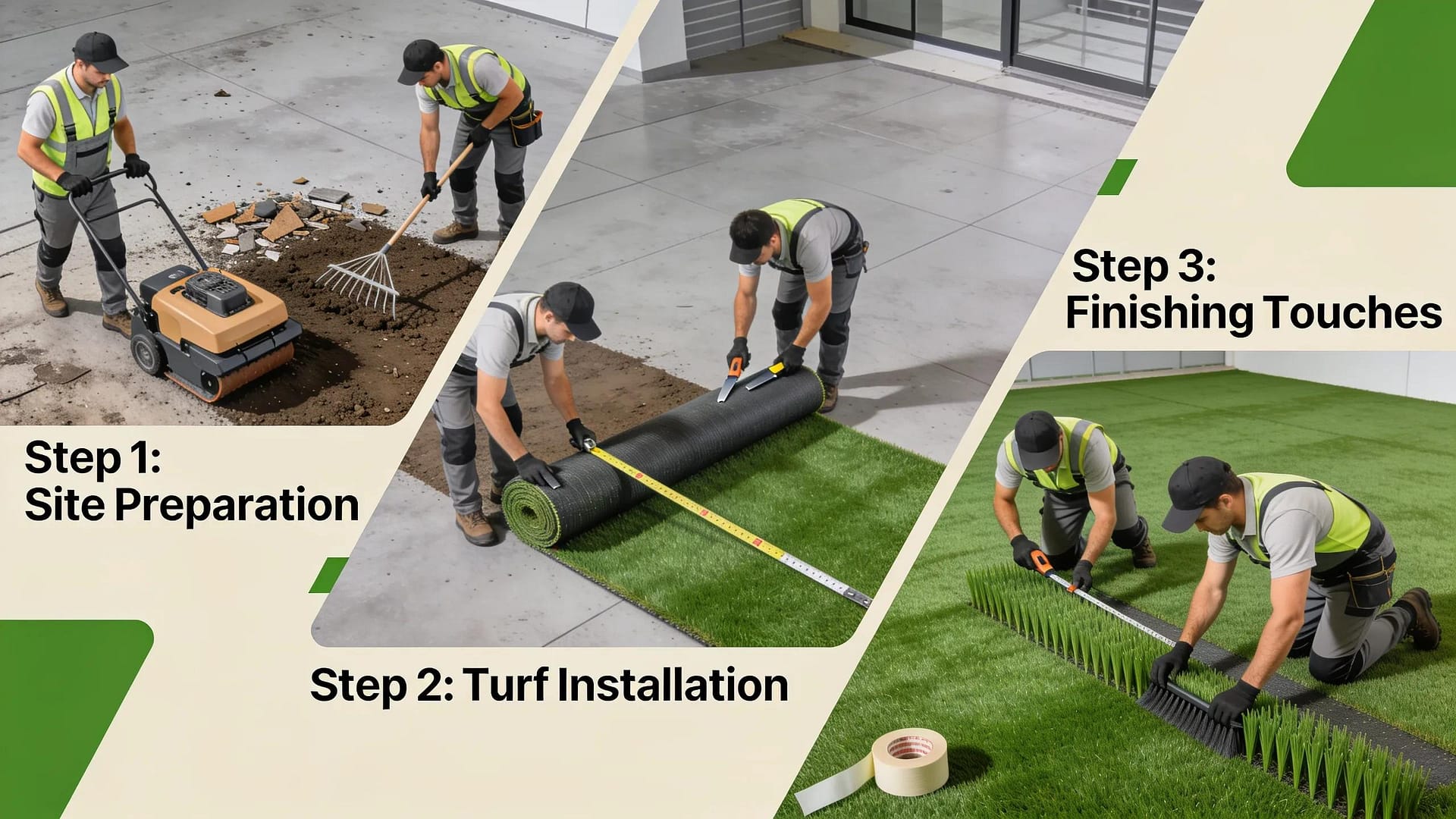 Professional turf installation process in a commercial property highlighting steps and efficiency in Colorado
