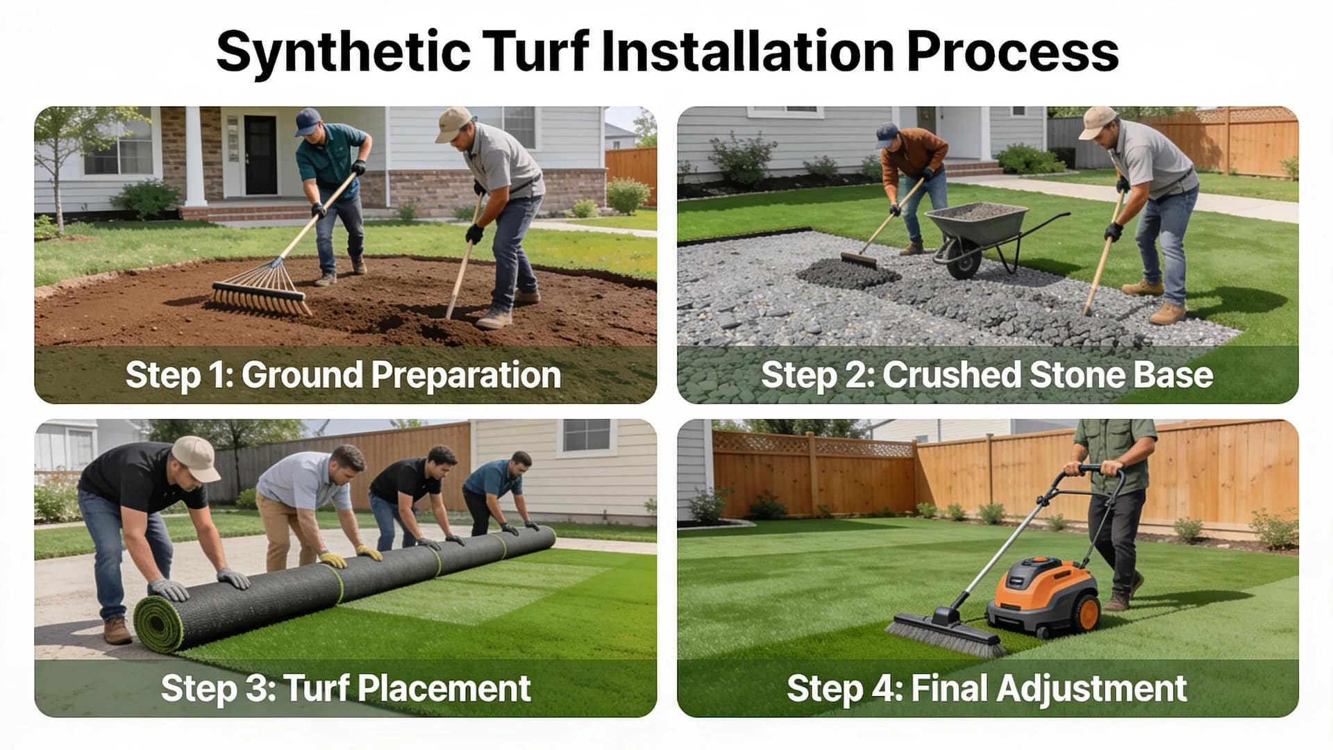 Professional team installing synthetic turf showcasing the detailed process steps