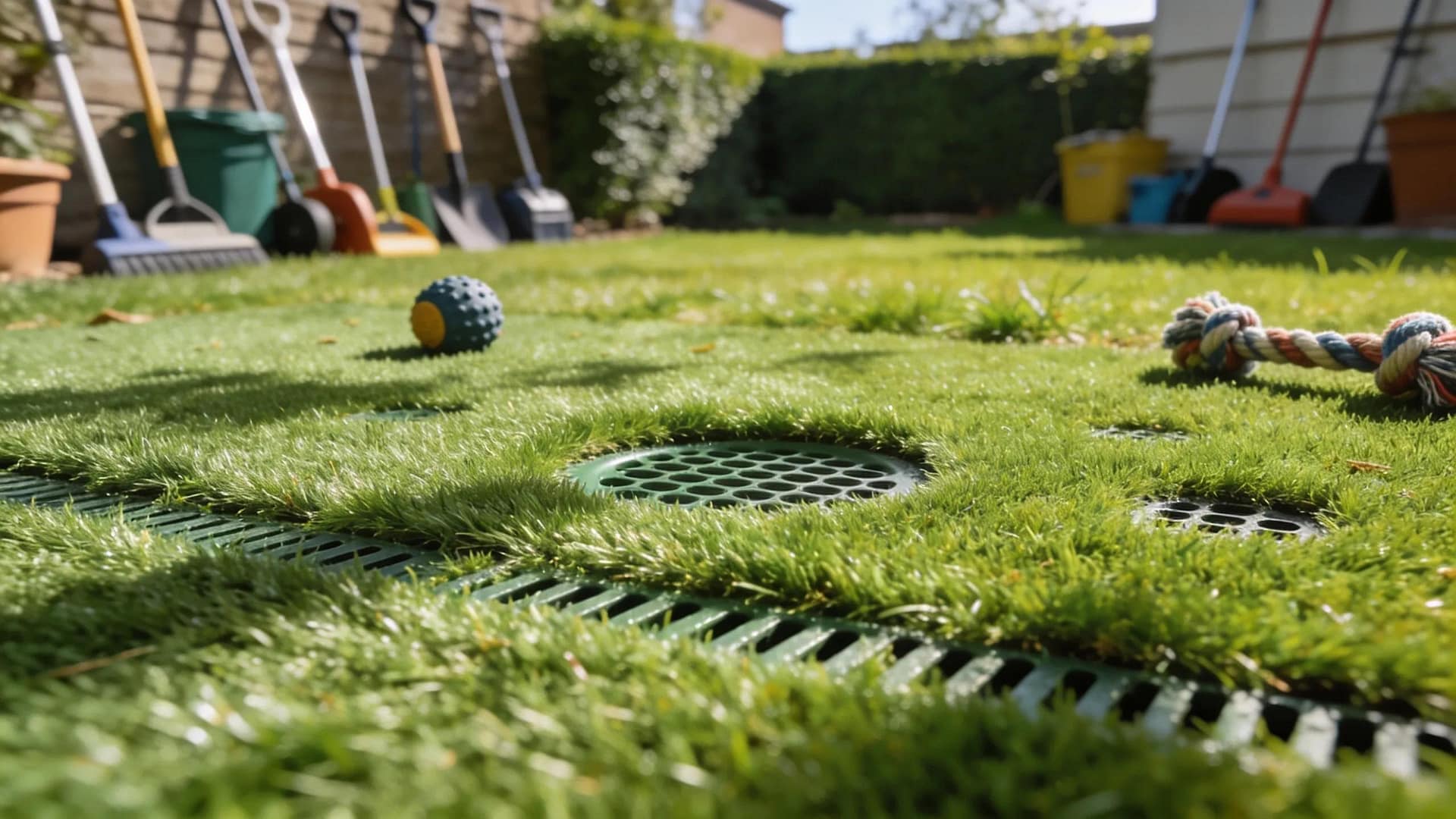 Close-up of synthetic grass demonstrating features that resist pet odors and stains