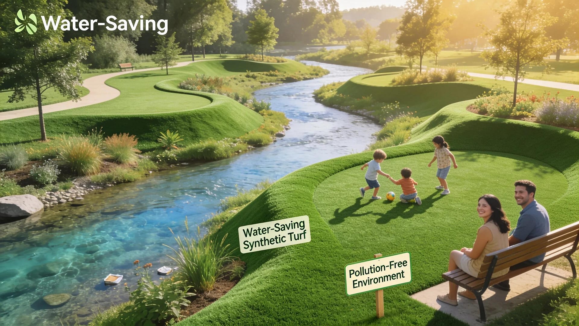 Lush synthetic turf landscape demonstrating environmental benefits