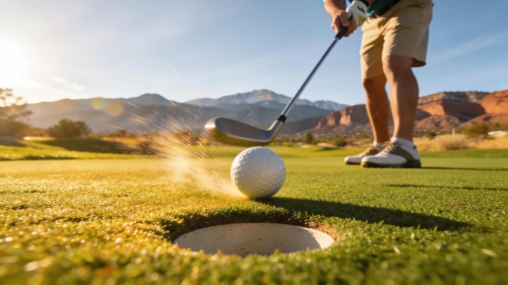 Golfer putting on artificial turf demonstrating optimal roll speed in a Colorado Springs backyard