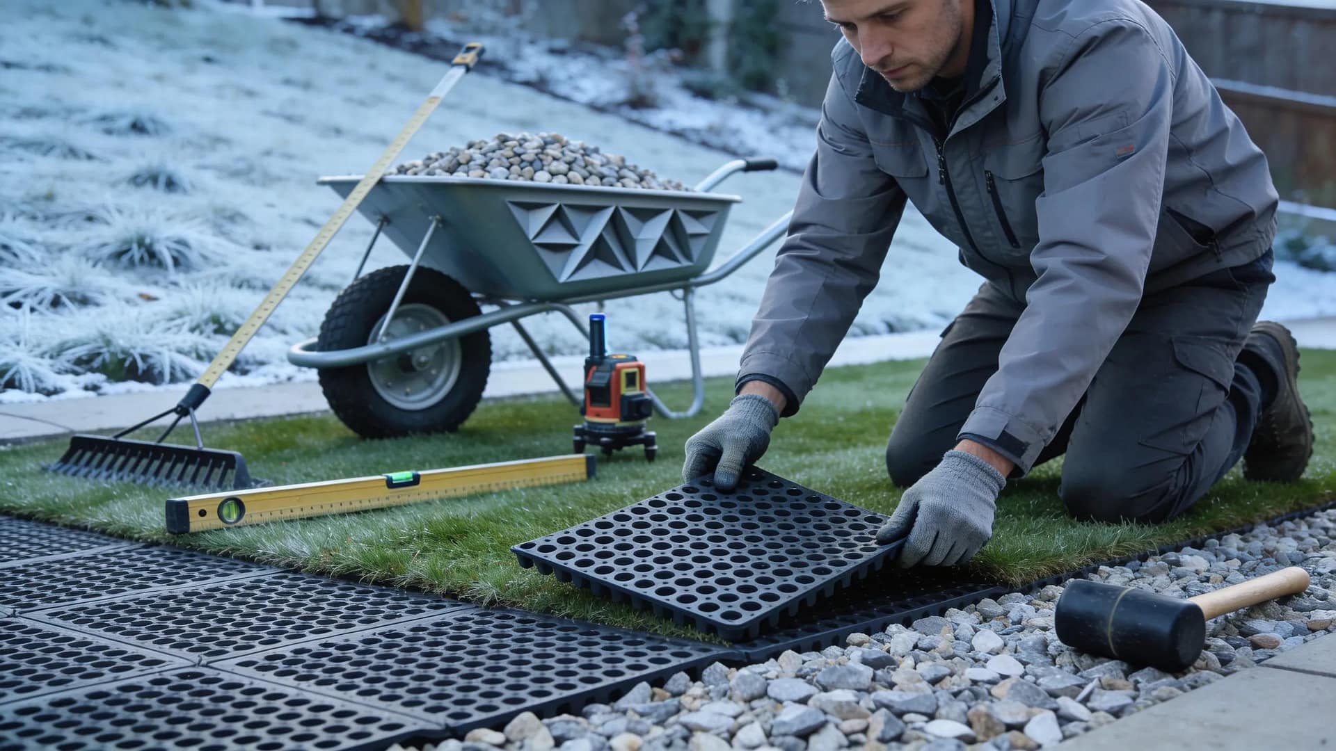 Professional installation of artificial dog grass emphasizing drainage solutions